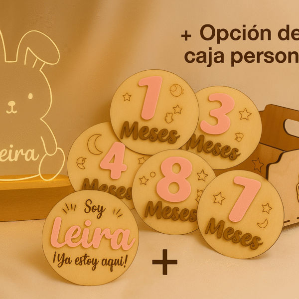 Pack regalo bebé personalizado con luz y cumplemes