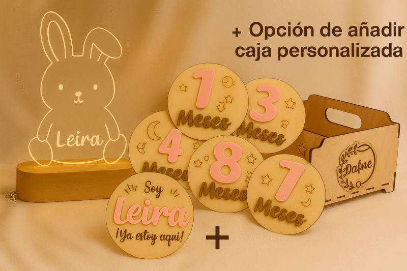 Pack regalo bebé personalizado con luz y cumplemes
