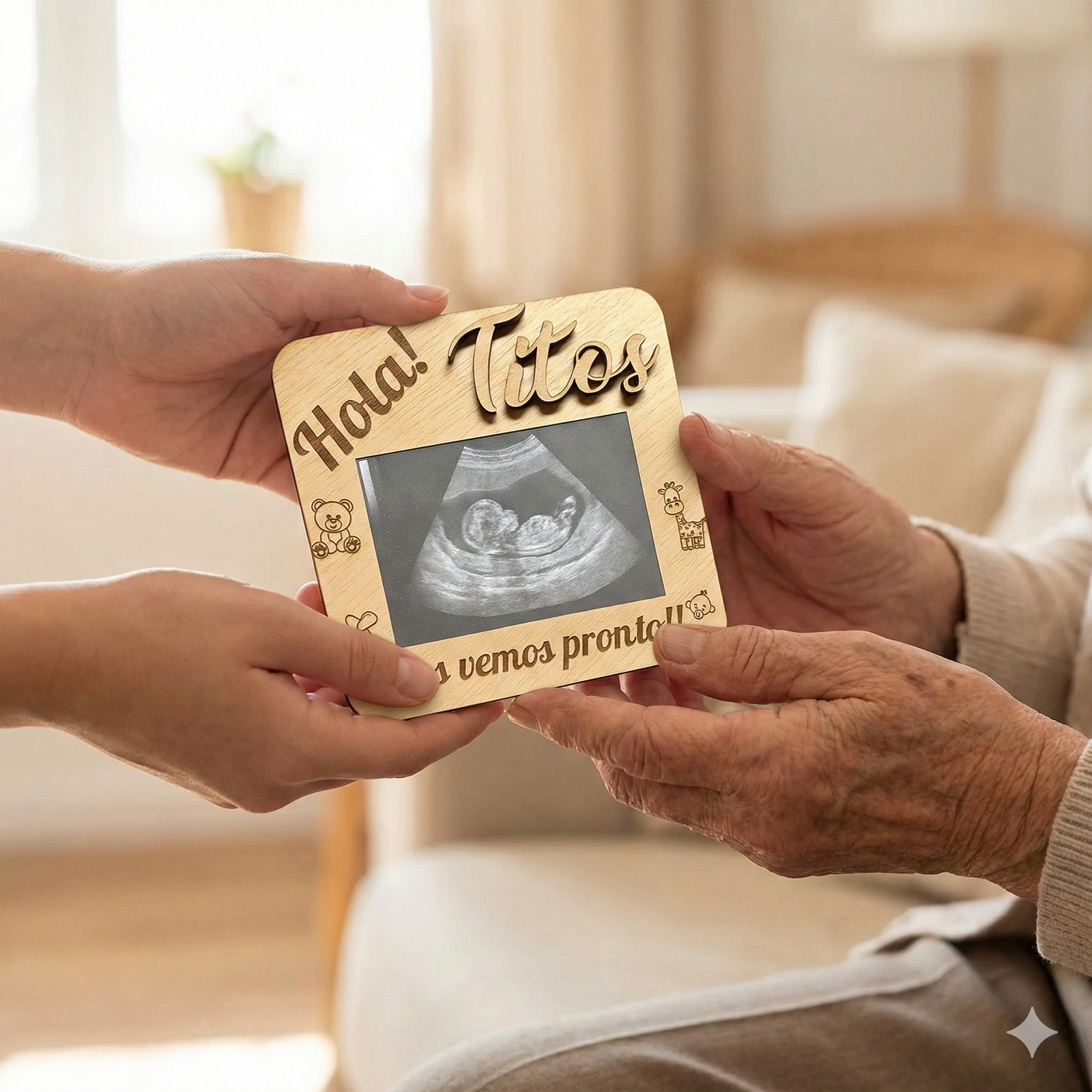 Marco de madera para anuncio de llegada de Bebé personalizado. Mínimo 6 unidades
