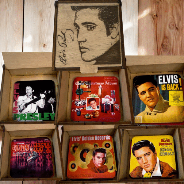 Posavasos Elvis Presley (set 6 + caja grabada)