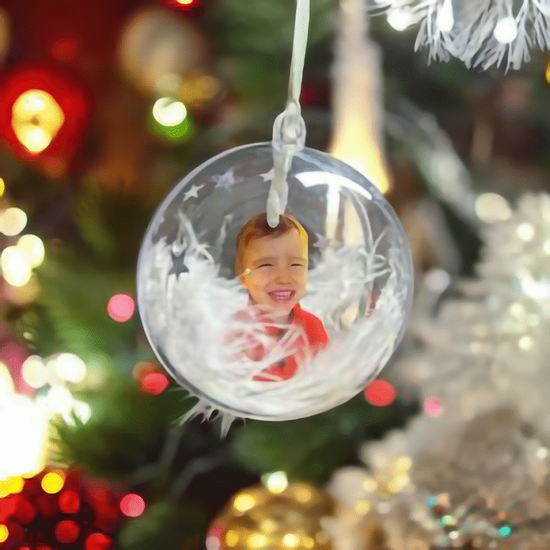 Bola de Navidad Personalizada con Foto y Plumas