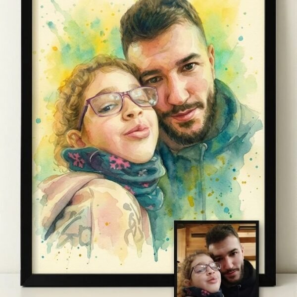 Cuadro de Madera A3 – Retrato Estilo Acuarela