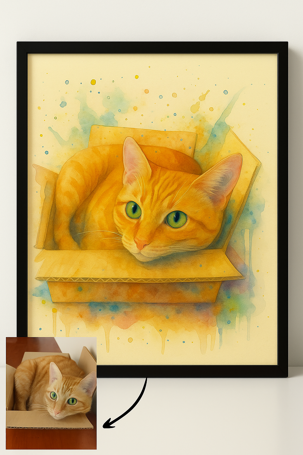 Cuadro de Madera A3 – Retrato Acuarela de tu Mascota - Imagen 3