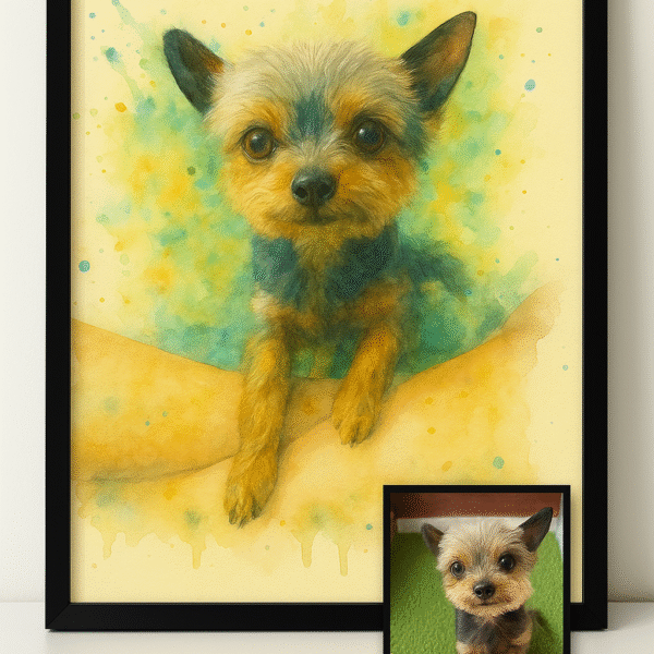 Cuadro de Madera A3 – Retrato Acuarela de tu Mascota