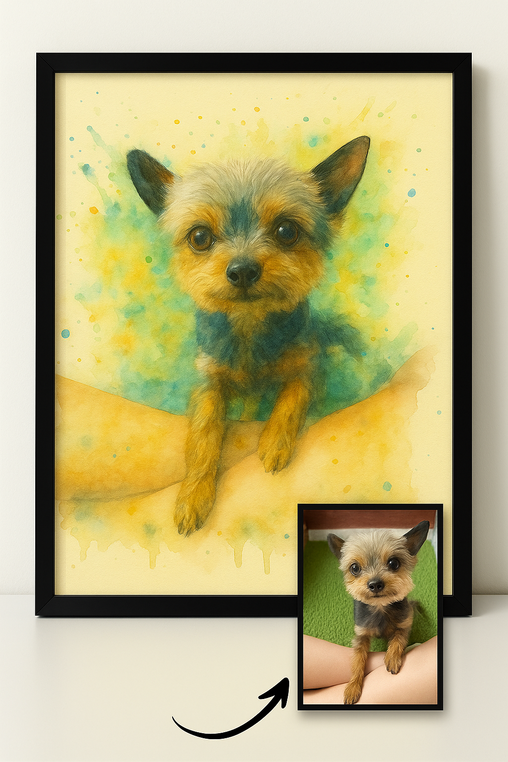 Cuadro de Madera A3 – Retrato Acuarela de tu Mascota