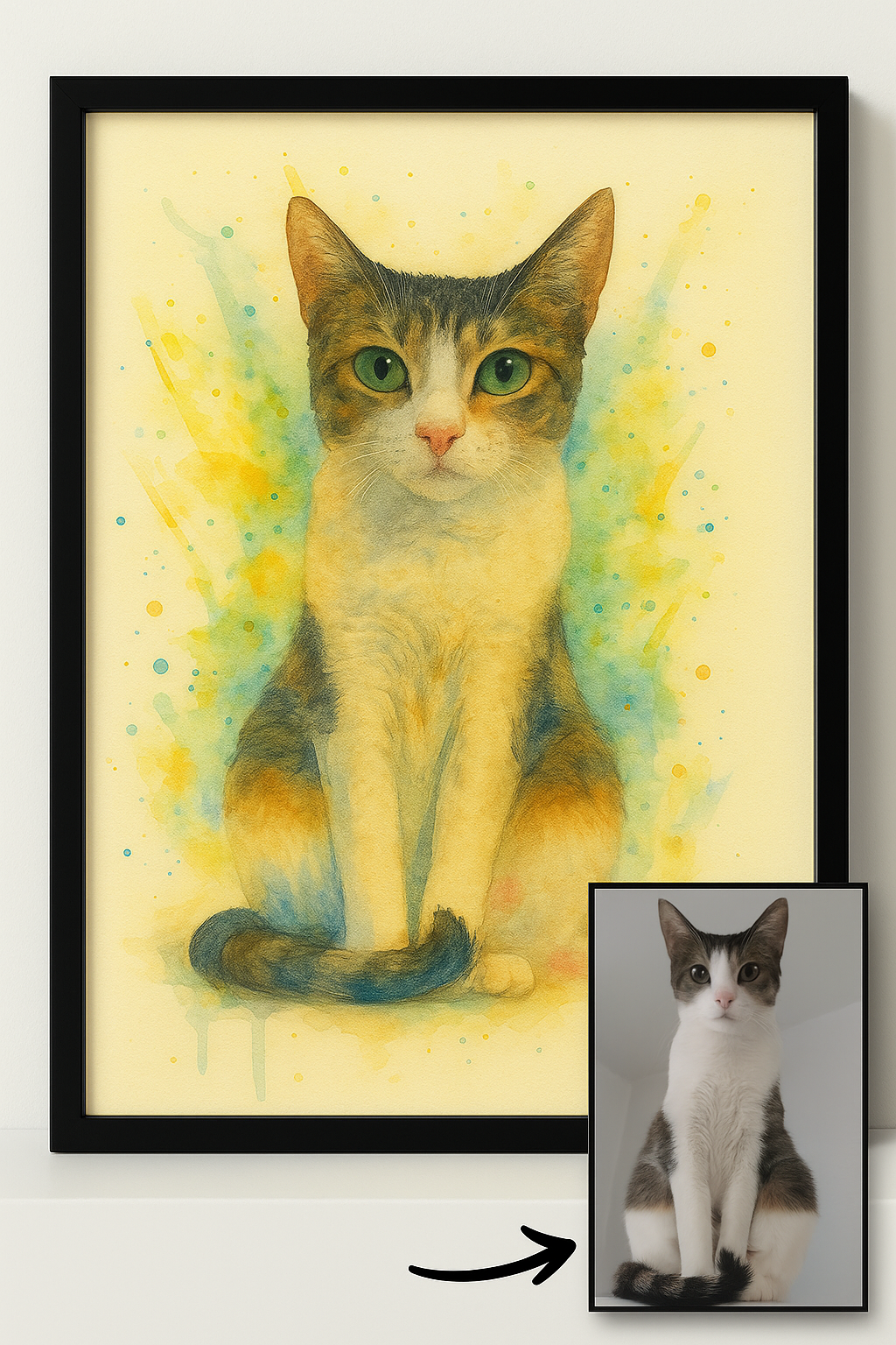 Cuadro de Madera A3 – Retrato Acuarela de tu Mascota - Imagen 2