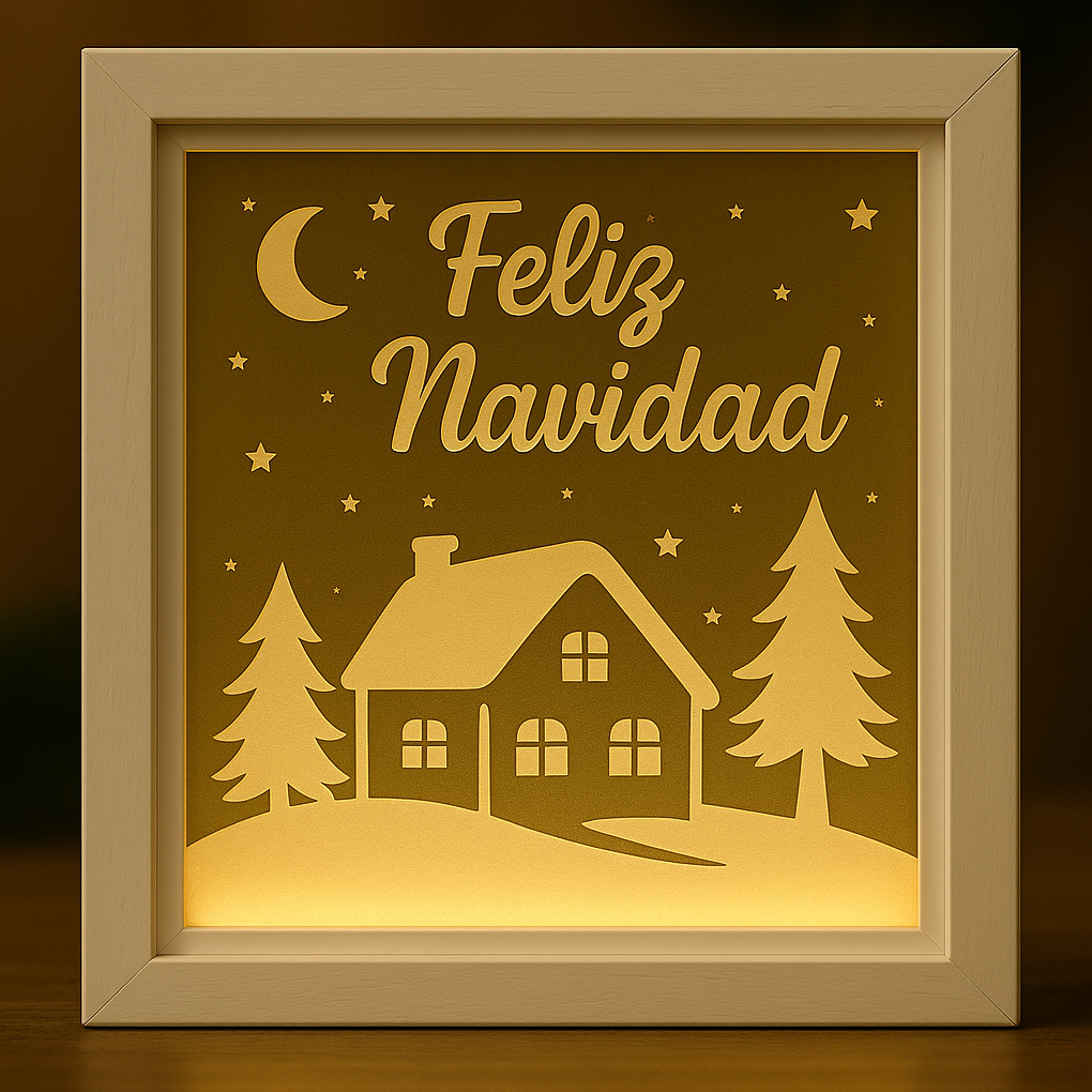 Lámpara LED Feliz Navidad – Cuadro con Marco Blanco