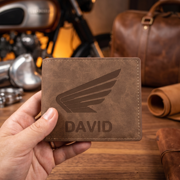 Cartera Motera Personalizada con Nombre y Logo - Efecto Vintage + Llavero de Regalo