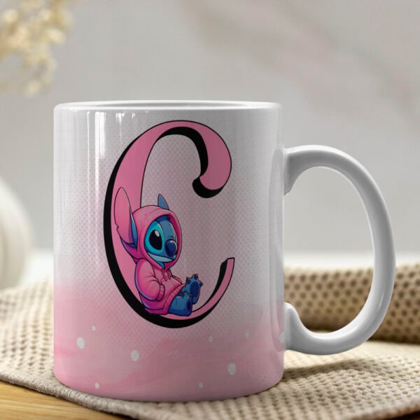 Taza Personalizada Letra con Stitch Rosa – Envío Gratis