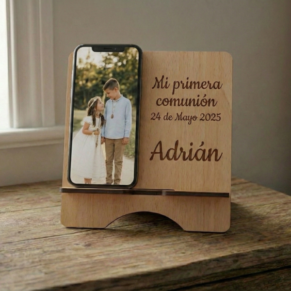Soporte Móvil y Tablet Personalizado de Madera | Regalo Original Primera Comunión