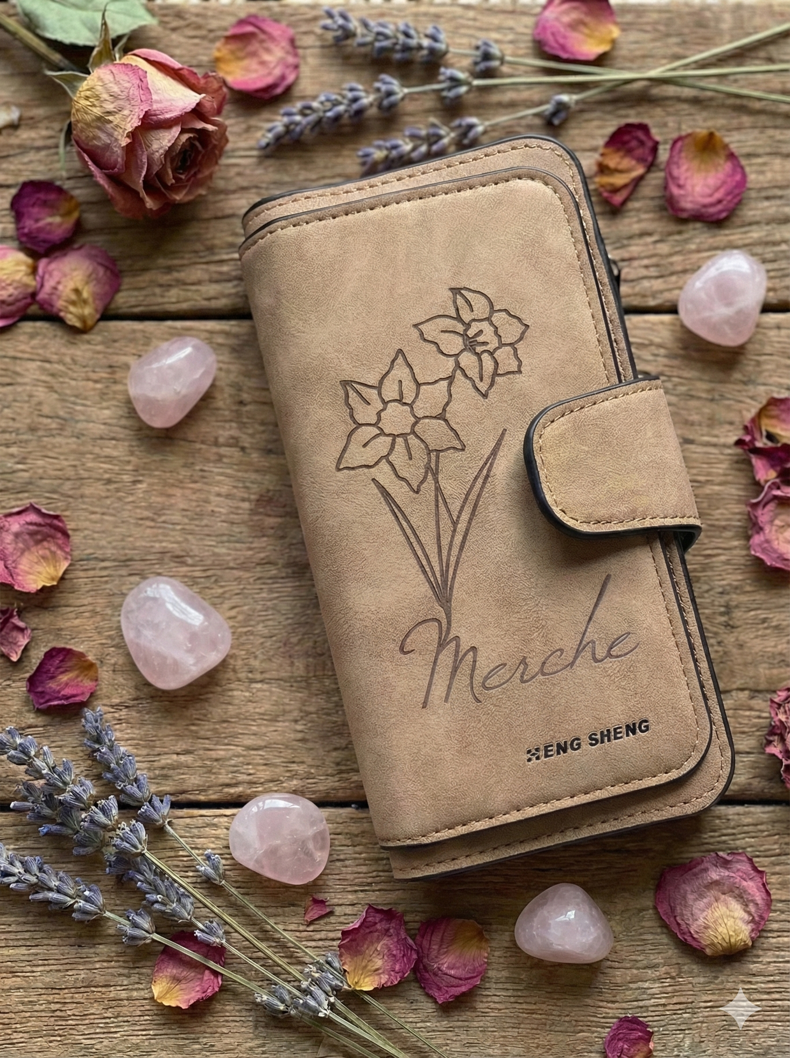 Cartera Personalizada Flor de Nacimiento + LLAVERO DE REGALO | Set Único - Imagen 2