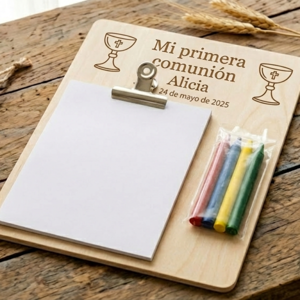 Kit Artista Portapapeles Madera Personalizado | Regalo Invitados Niños Comunión