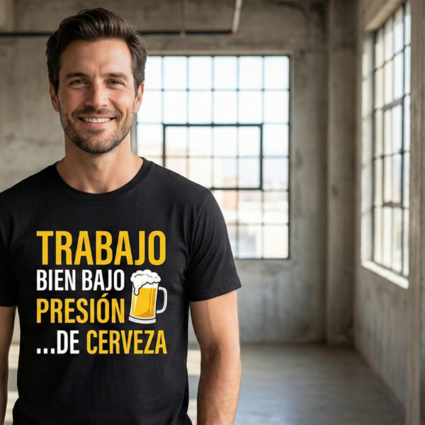 Camiseta "Trabajo bien bajo presión... de Cerveza" | Diseño Exclusivo Marta Martínez