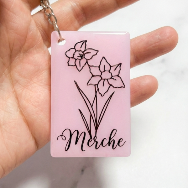 Llavero Personalizado "Flor de Nacimiento" con Nombre | Diseño Floral Line Art