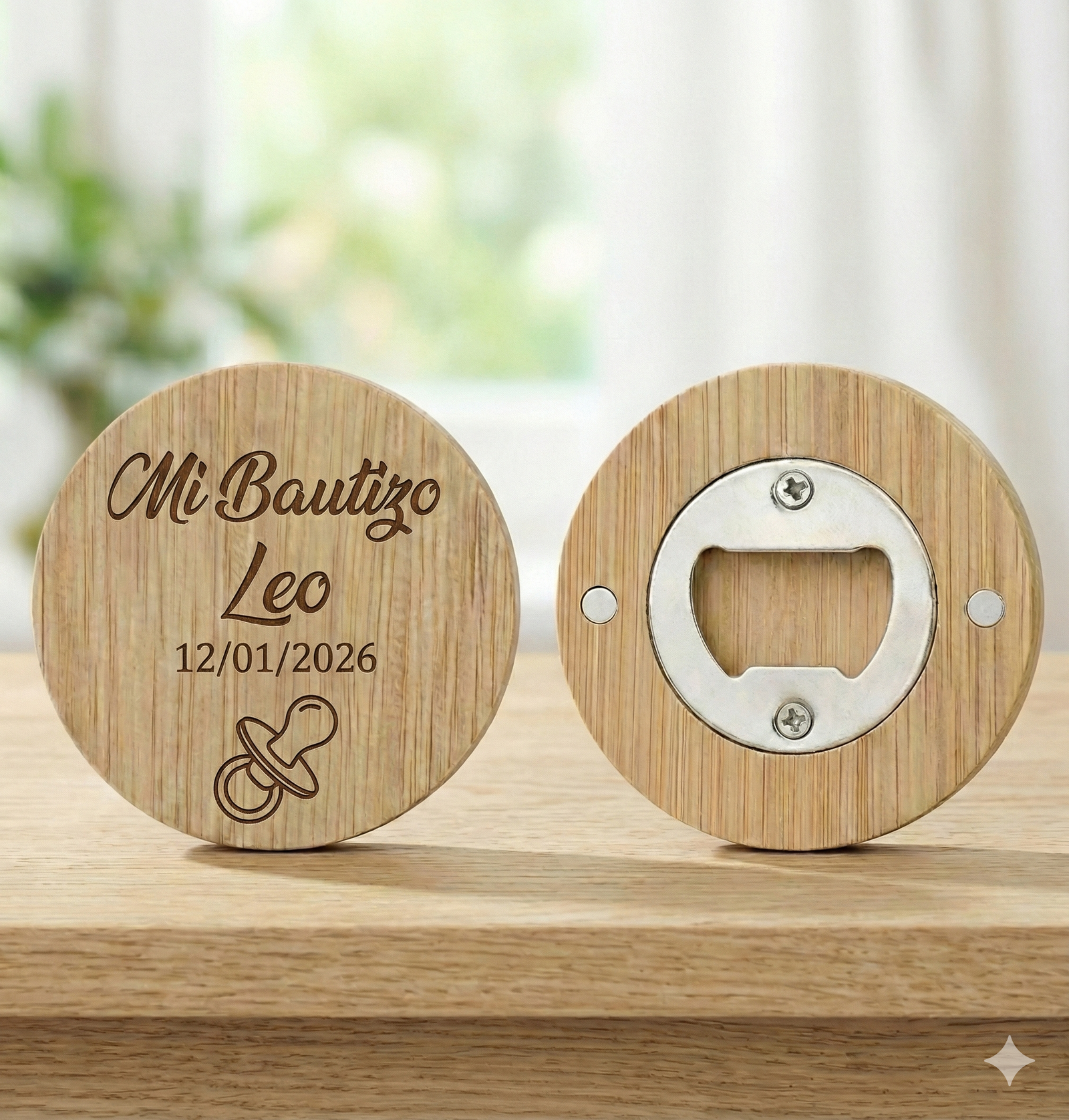 Abridor Magnético de Bambú Personalizado | Detalle Útil para Comuniones, Bautizos y Bodas - Imagen 5
