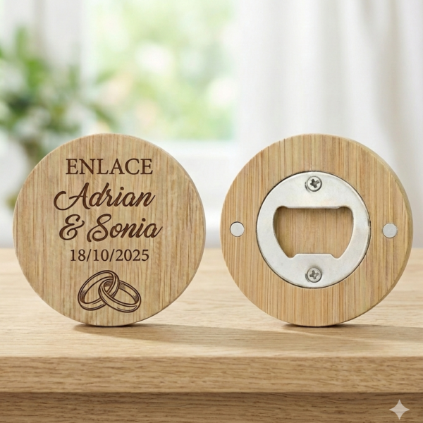 Abridor Magnético de Bambú Personalizado | Detalle Útil para Comuniones, Bautizos y Bodas