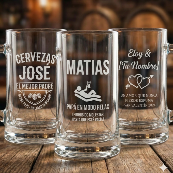 Jarra de Cerveza Personalizada "Leyenda" - Grabado Láser Premium (380ml)