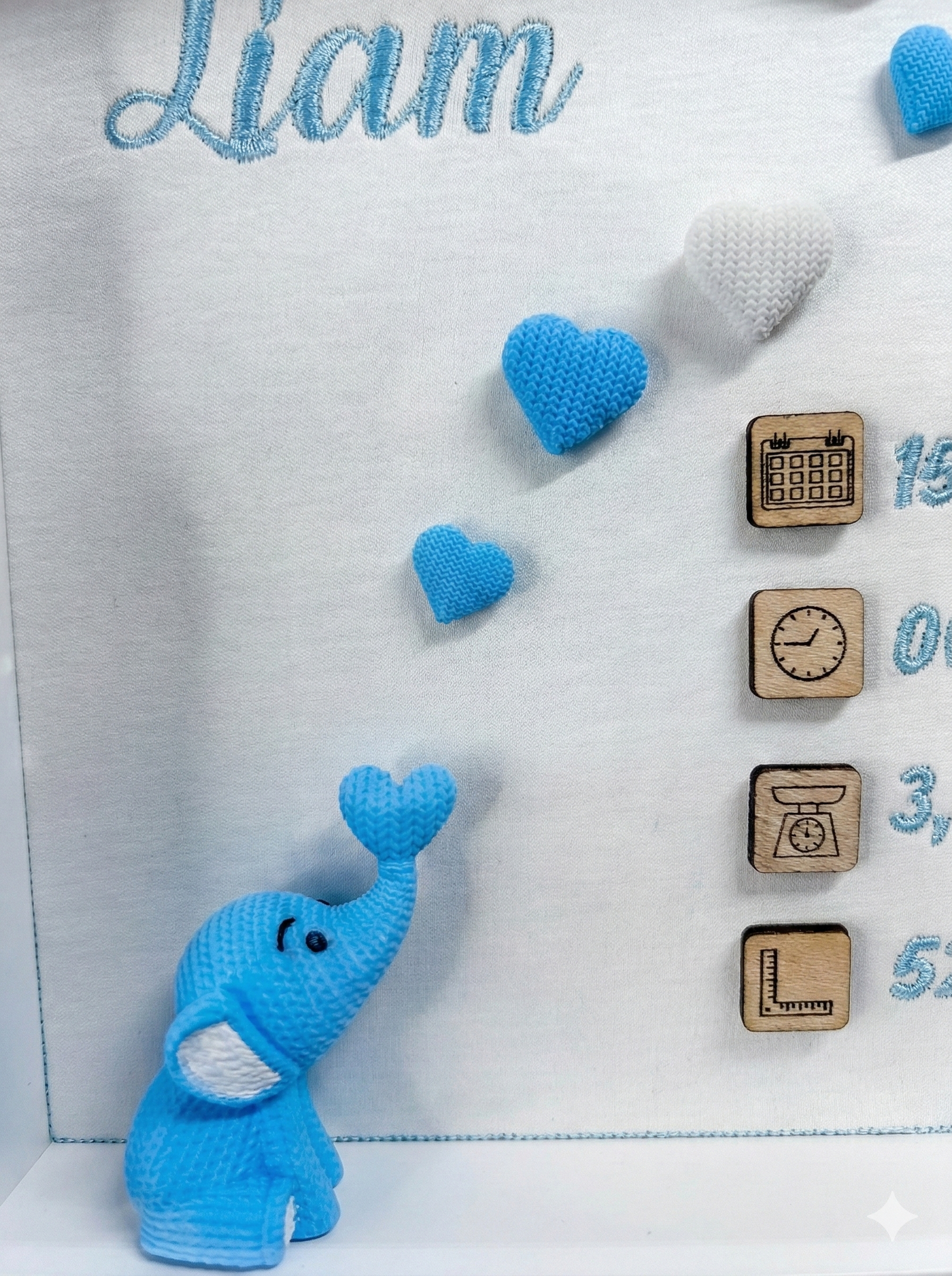 Cuadro de Nacimiento Personalizado Elefante Corazones - Recuerdo Bebé - Imagen 5