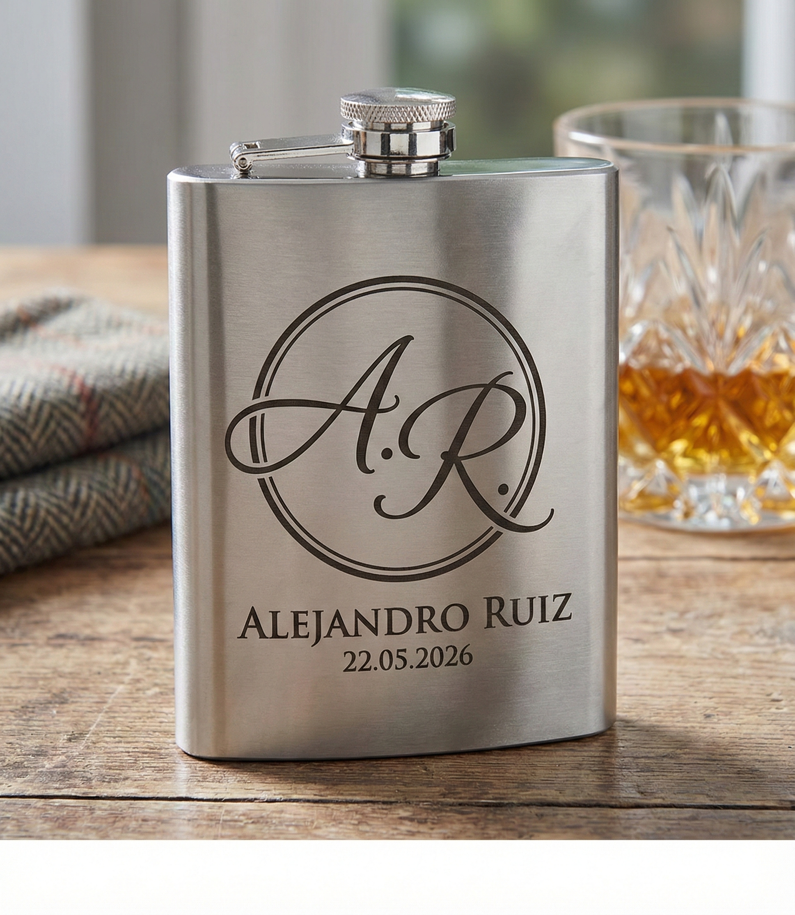 Petaca Grabada Personalizada "Edición Deluxe" | Acero Inoxidable Anti-Óxido