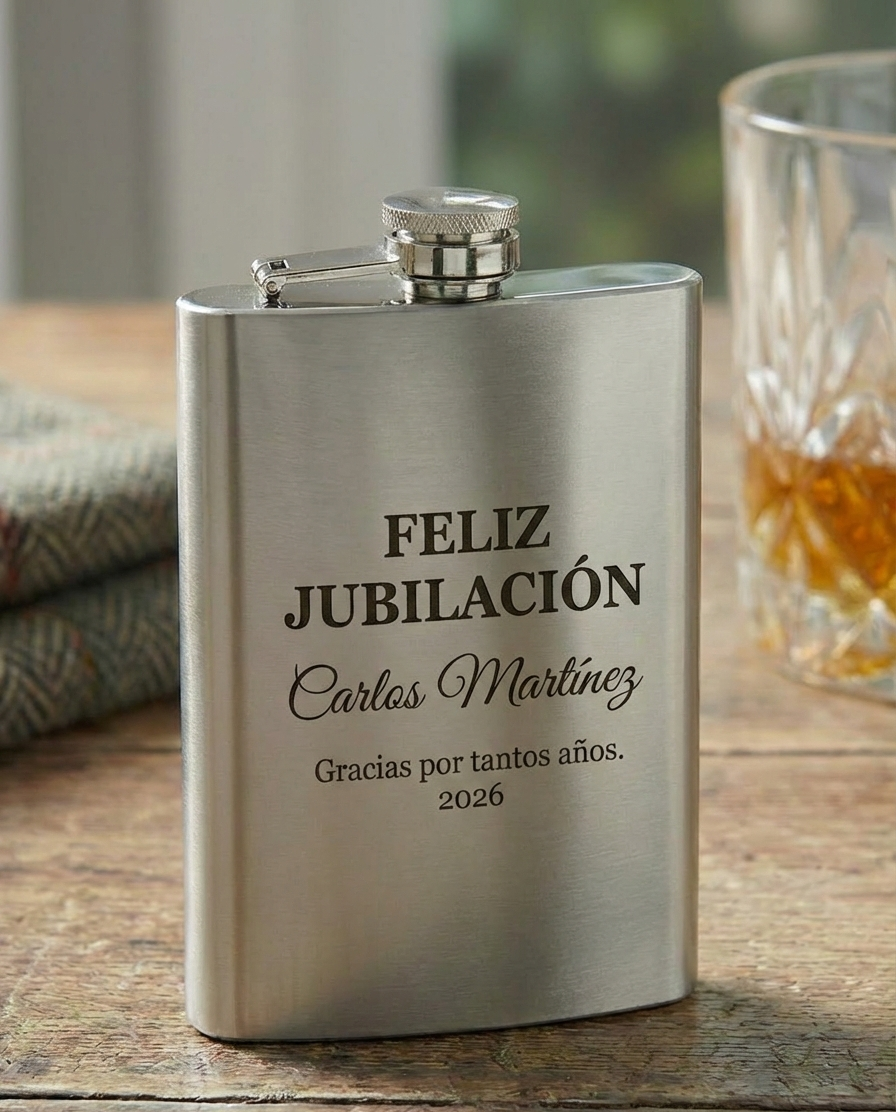 Petaca Homenaje de Jubilación "Edición Legado" | Acero Inoxidable Personalizado (240ml)