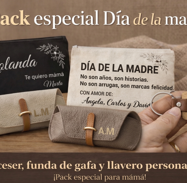 Pack Regalo Personalizado Mamá: Neceser + Funda de Gafas + Llavero | Yolascraft