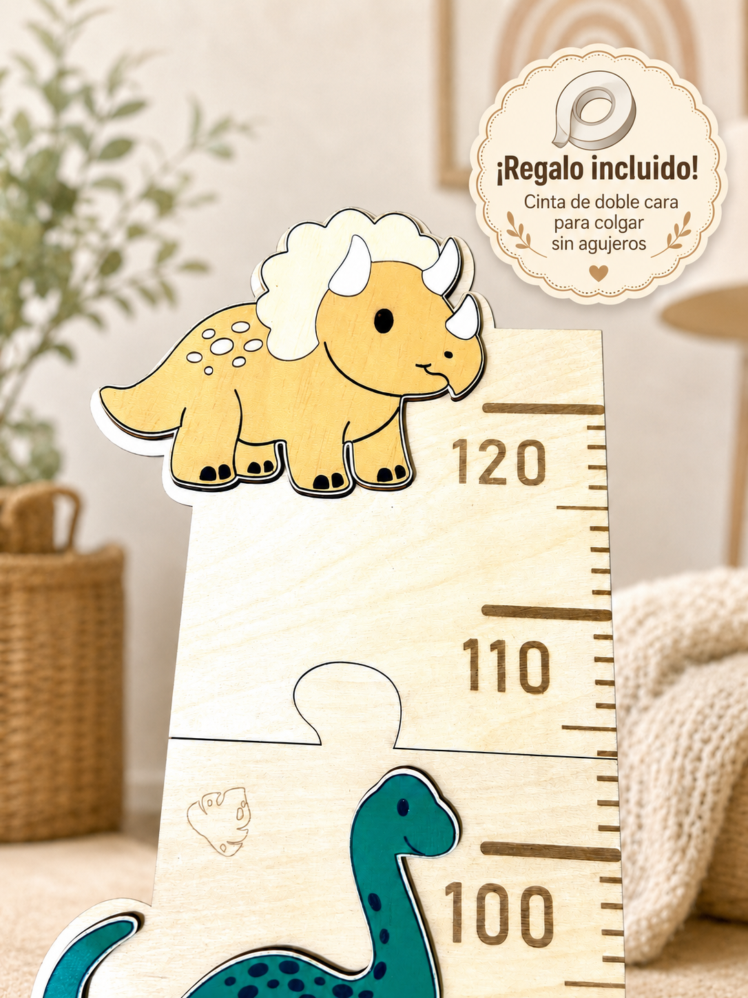 Medidor de Altura Infantil de Madera Dinosaurios – Personalizado con Nombre e Hitos - Imagen 2