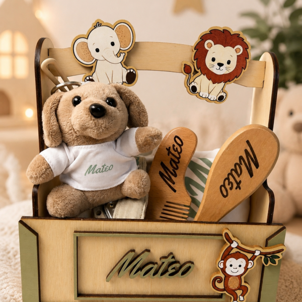Canastilla Bebé Personalizada de Madera - Regalo de Nacimiento Selva